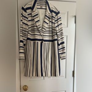 Like new cream and blue 3/4 length Chico’s blazer with pockets